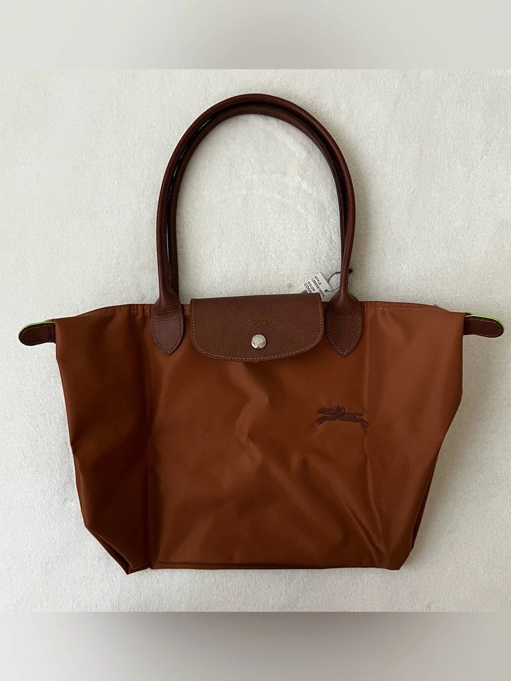 NEW Longchamp Le Pliage Green Medium Nylon Tote Bag (Cognac)